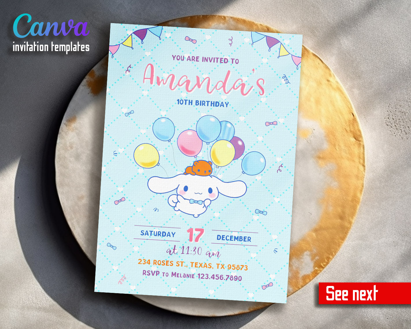 Cinnamoroll Hello Kitty Sanrio customizable invitation template | Share or Print | girl | QR952