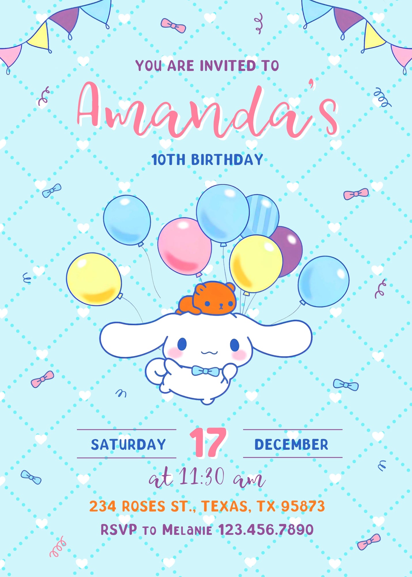 Cinnamoroll Hello Kitty Sanrio customizable invitation template | Share or Print | girl | QR952