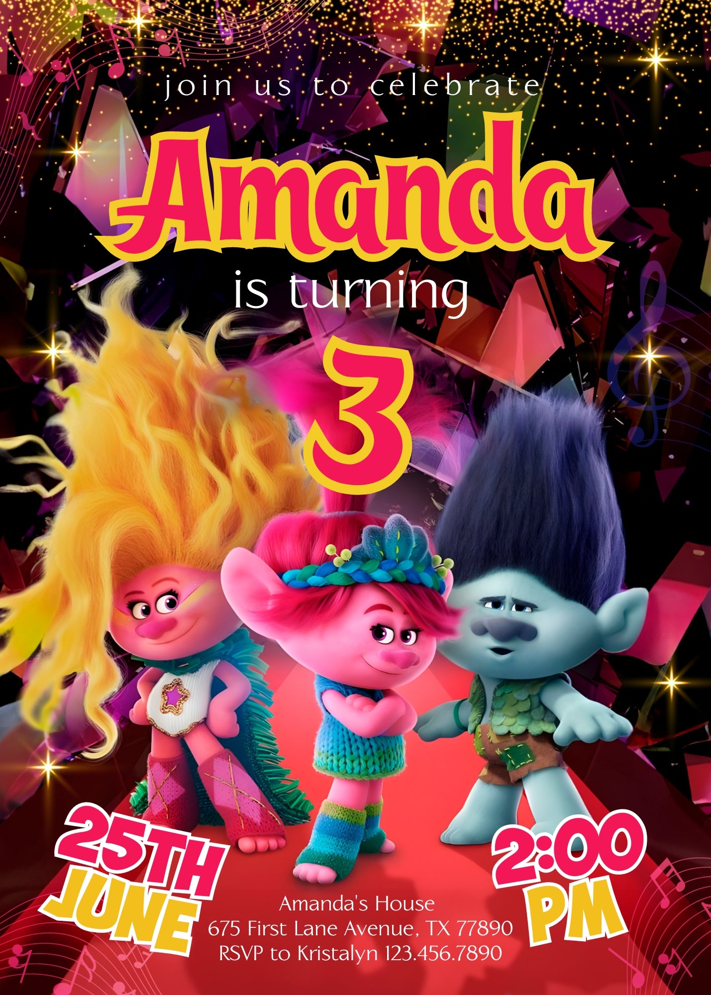 Trolls Poppy customizable invitation template | Share or Print | | DP735