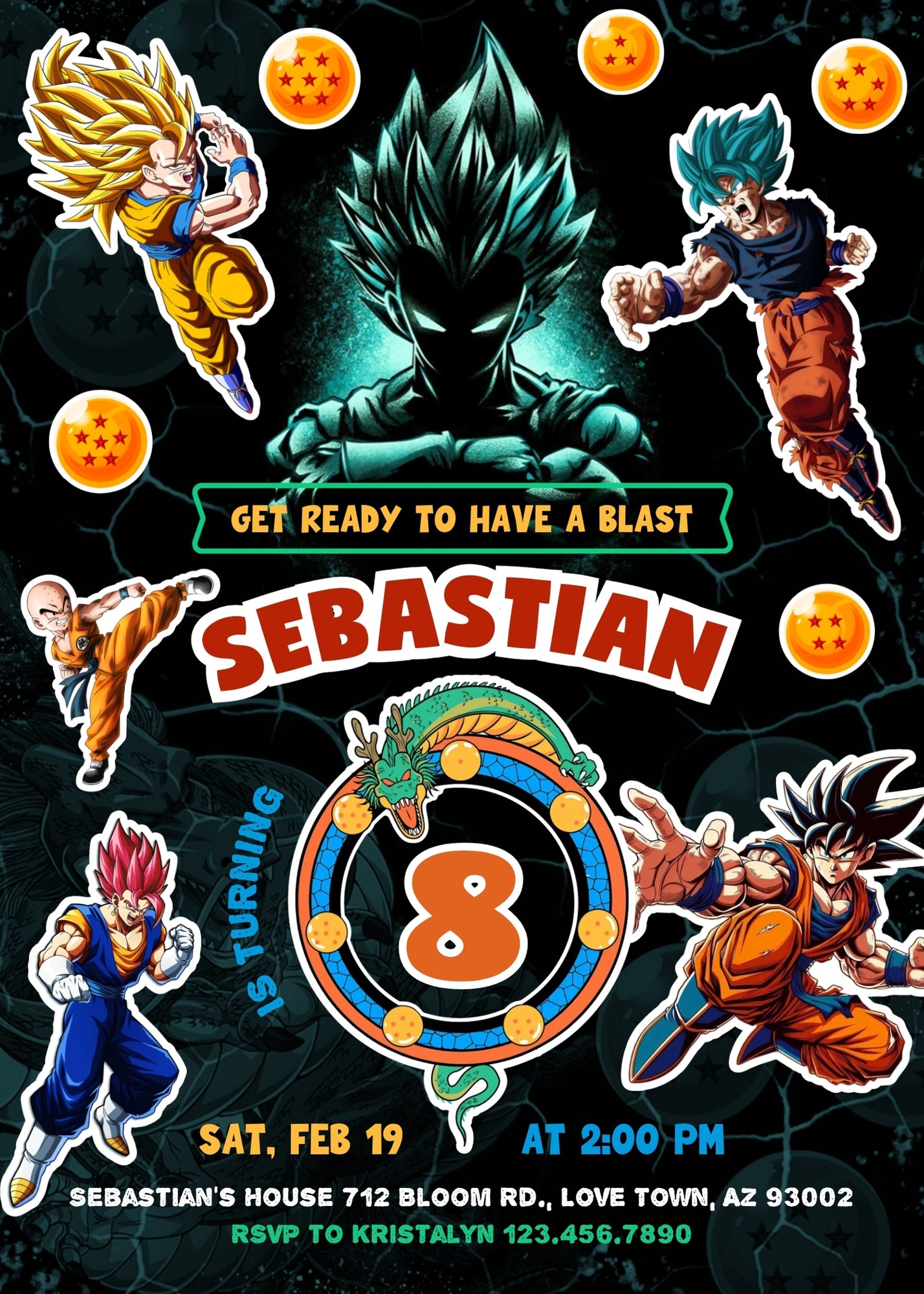 Dragon Ball Z Anime customizable invitation template | Share or Print | boy | KE019