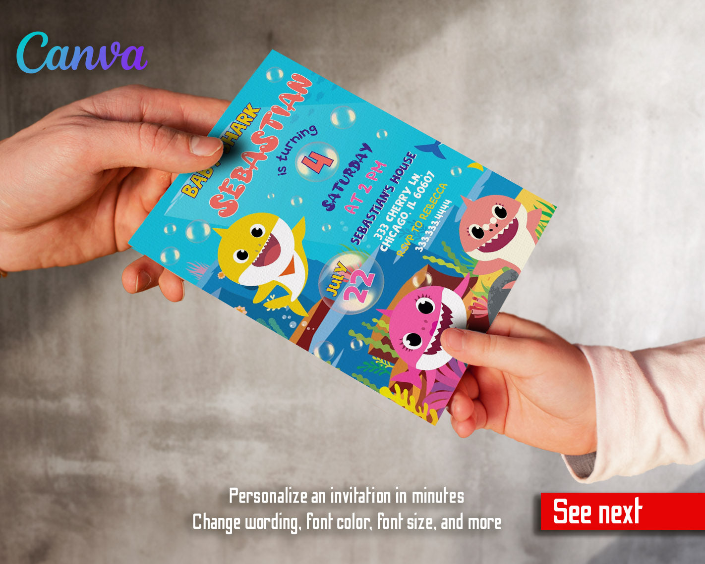 Baby Shark customizable invitation template | Share or Print | | SI761