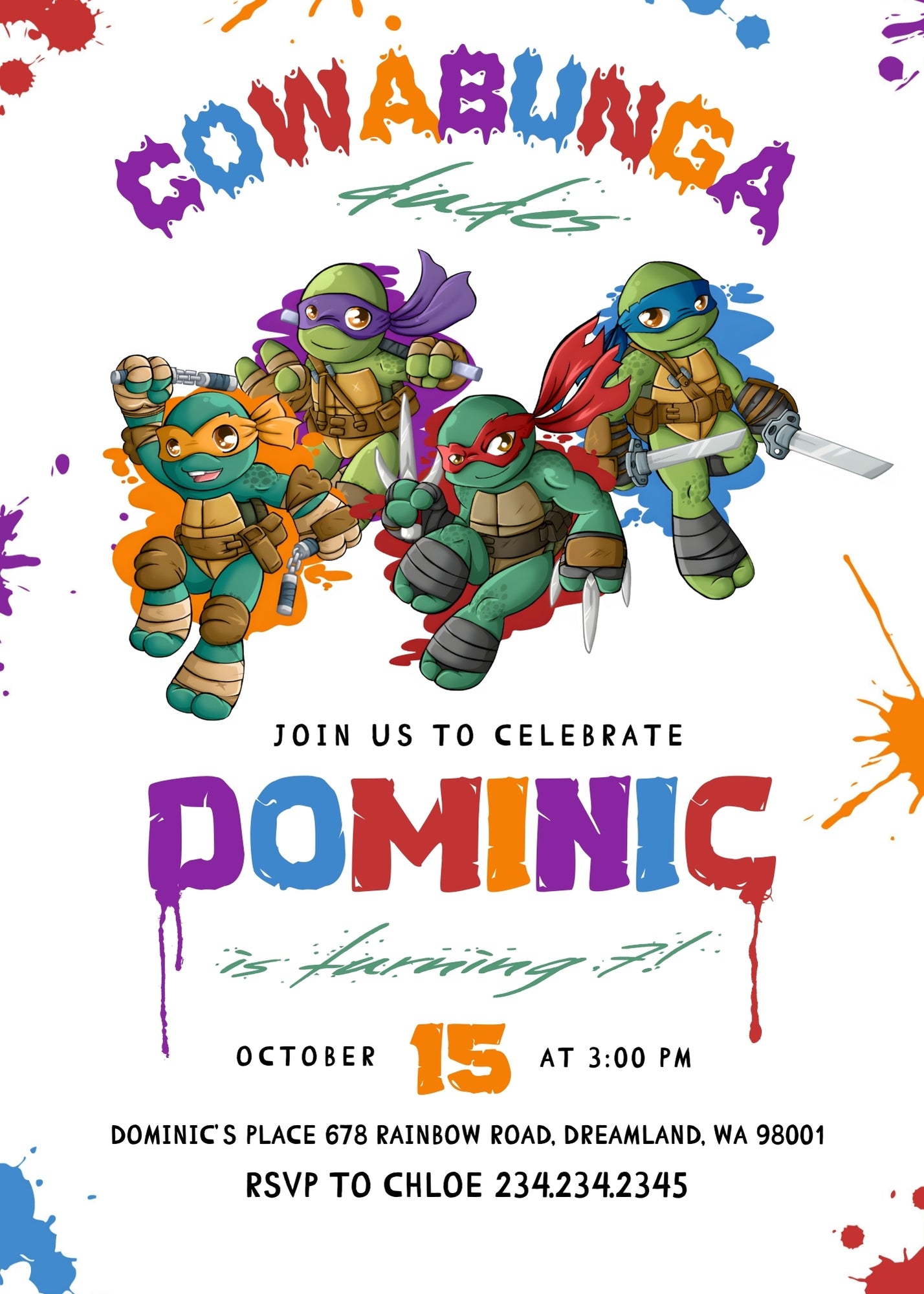 Teenage Mutant Ninja Turtles customizable invitation template | Share or Print | boy | YY001