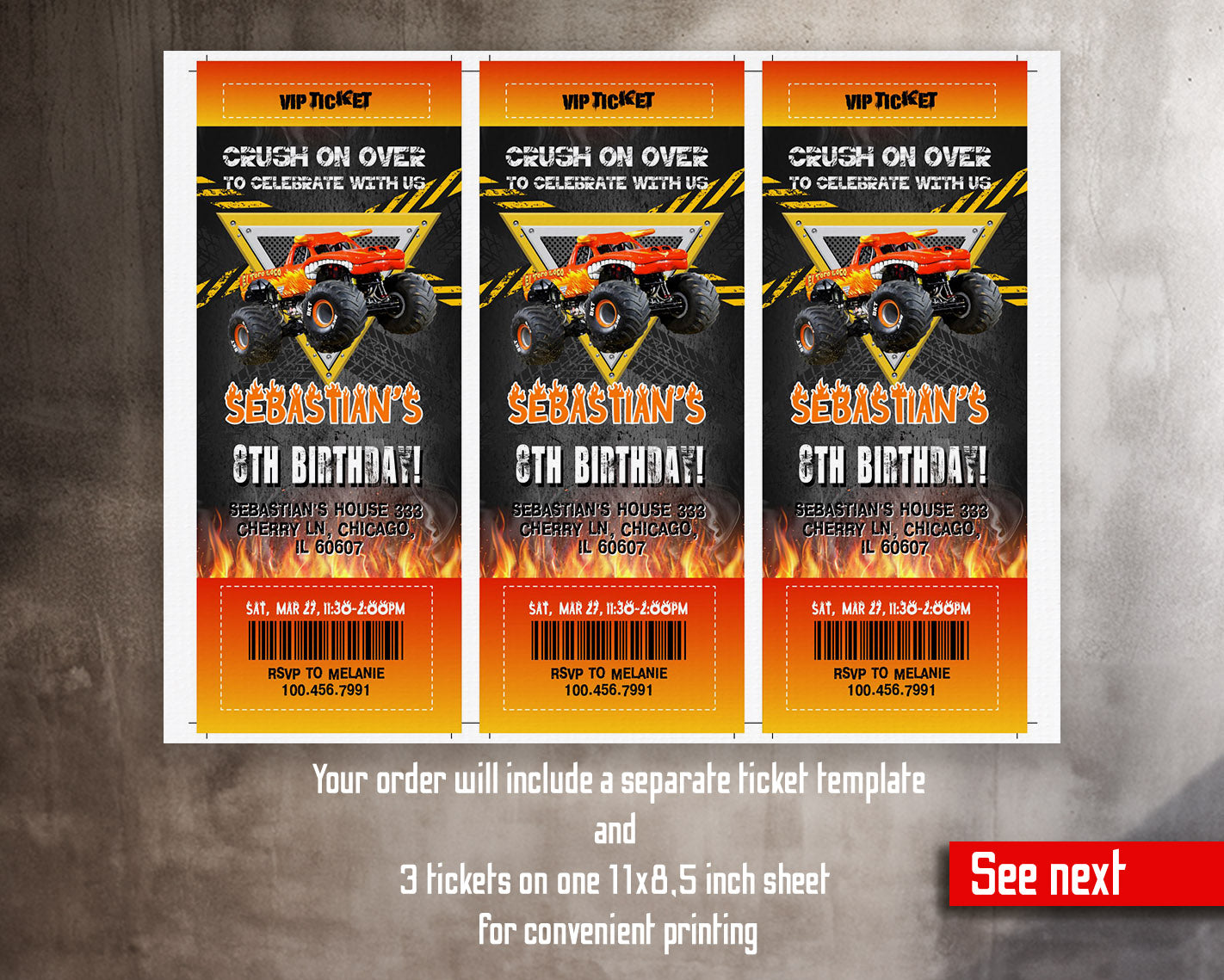 Monster Jam Monster Truck customizable invitation template | Share or Print | boy | ZZ773