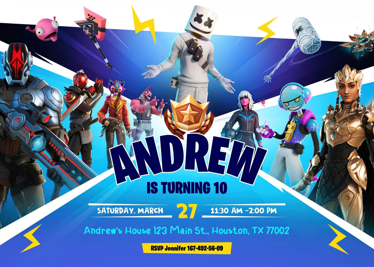Fortnite gamer customizable invitation template | Share or Print | boy | LA340
