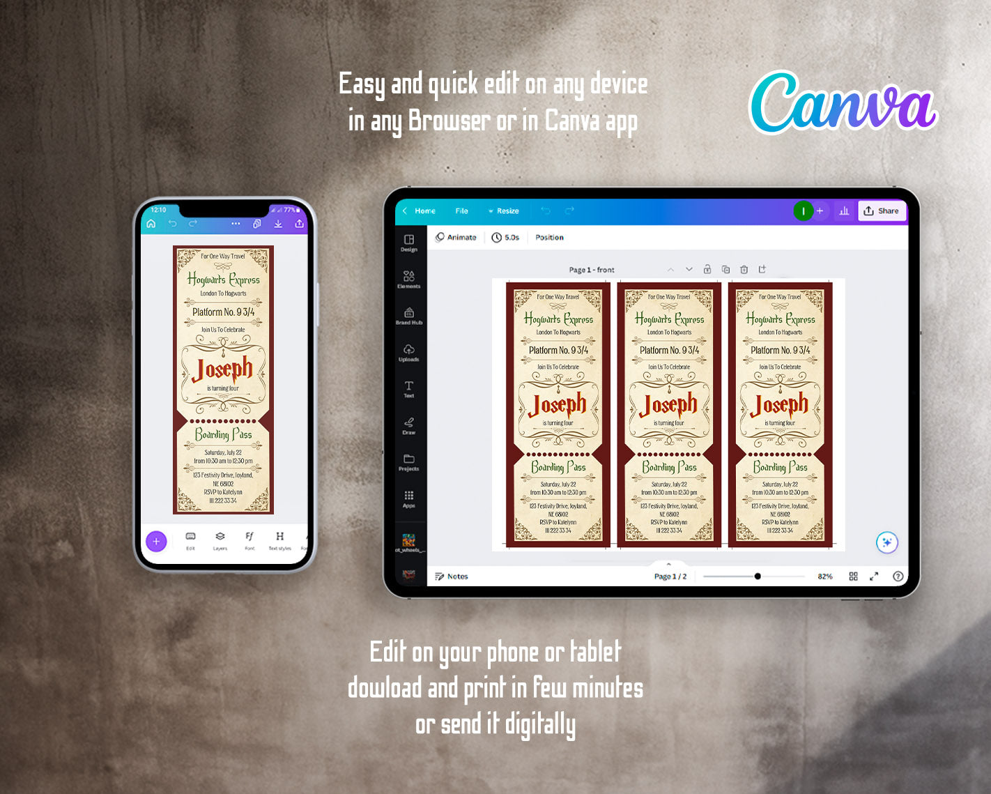 Harry Potter Hogwarts customizable invitation template | Share or Print | | WI157