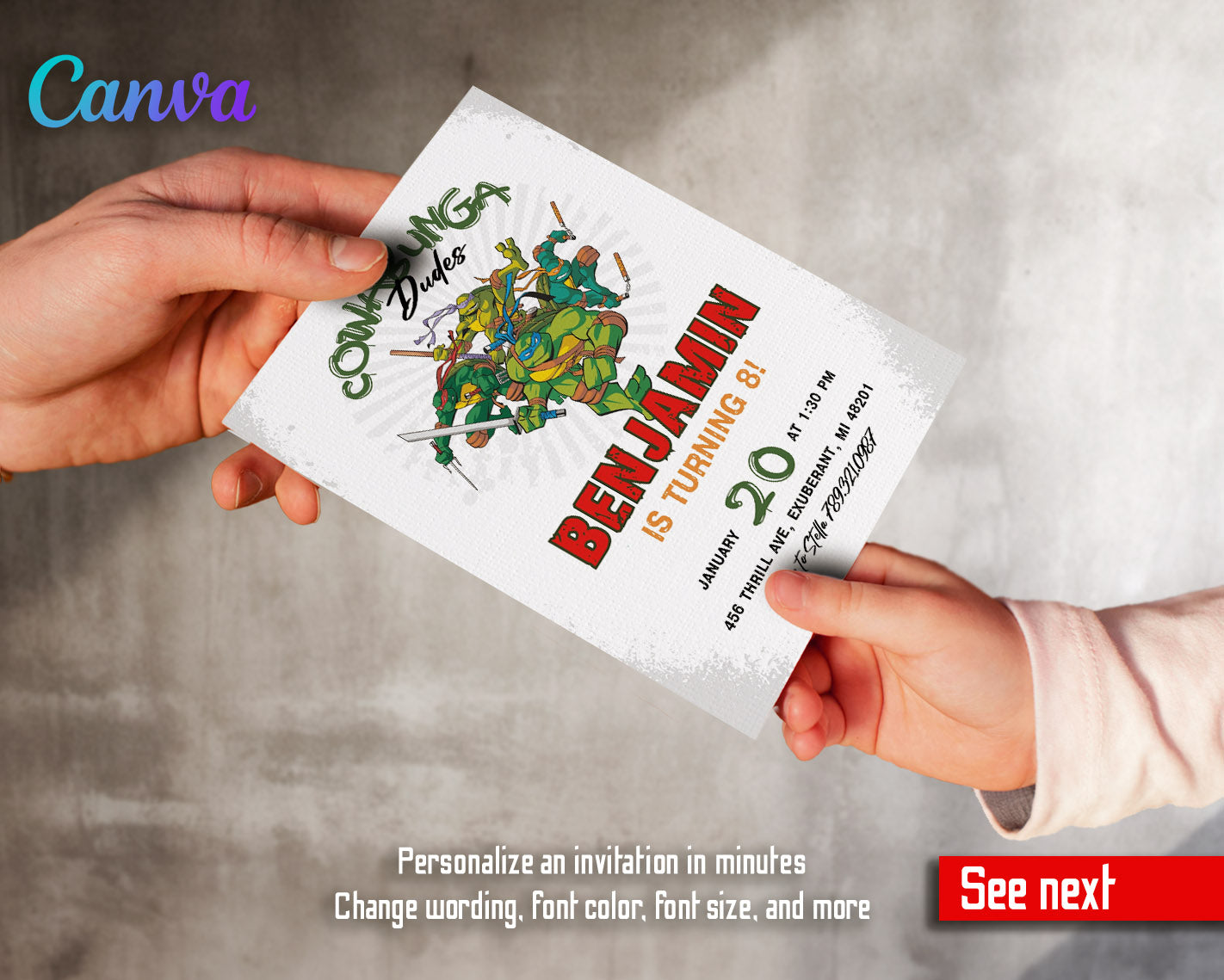 Teenage Mutant Ninja Turtles customizable invitation template | Share or Print | boy | DX658