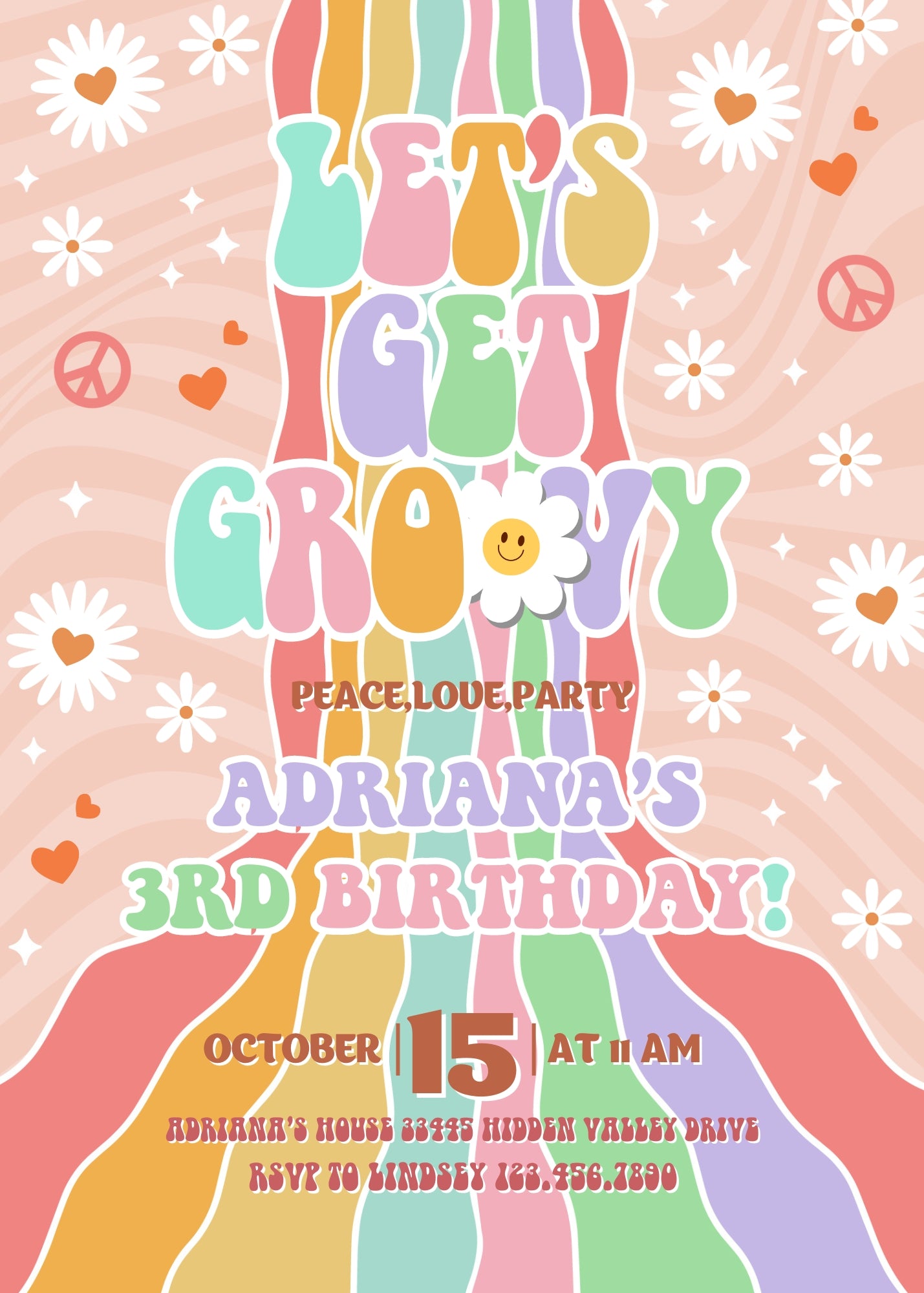 Groovy Daisy Hippie customizable invitation template | Share or Print | | HQ775