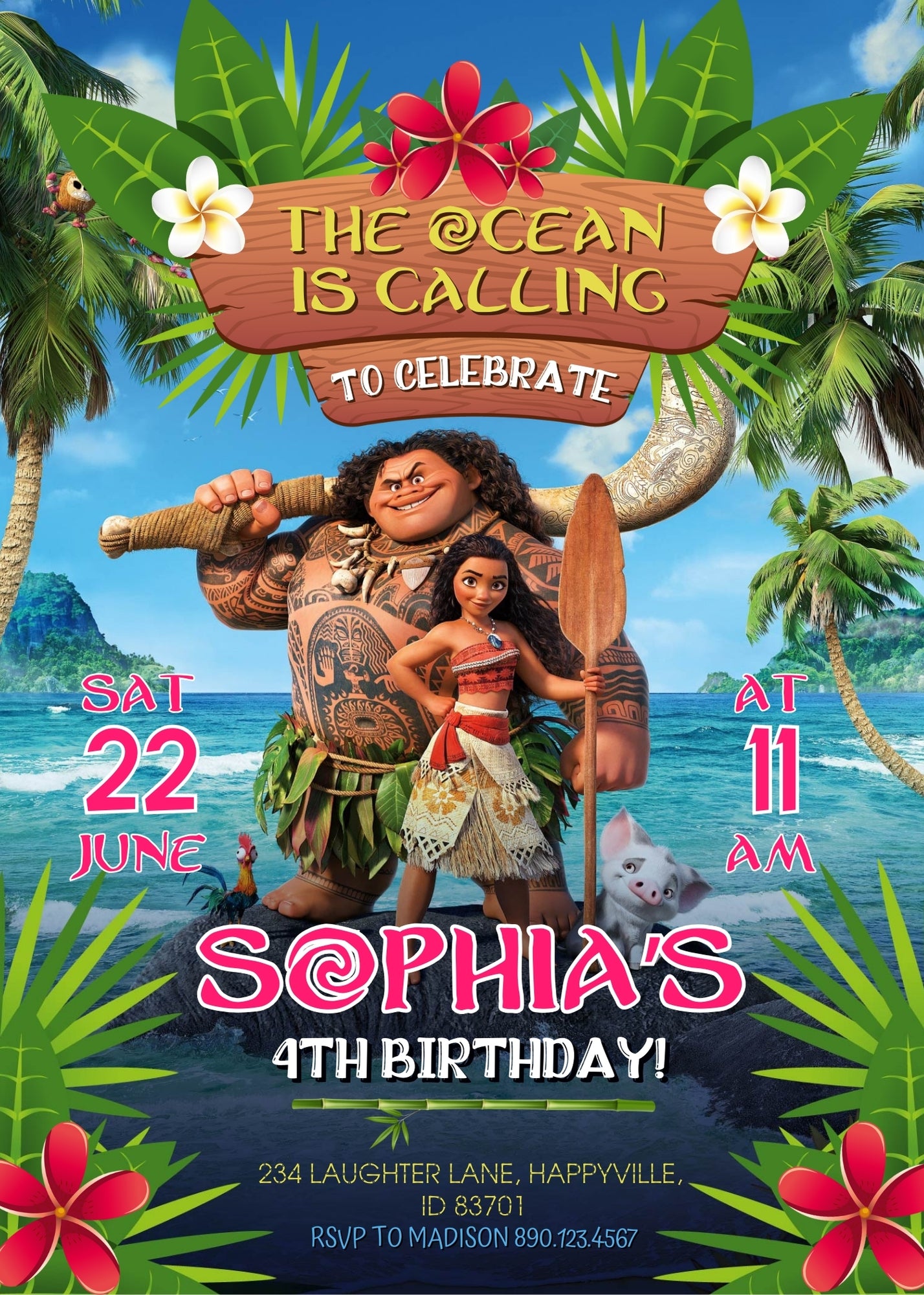 Moana Princess customizable invitation template | Share or Print | girl | RH404