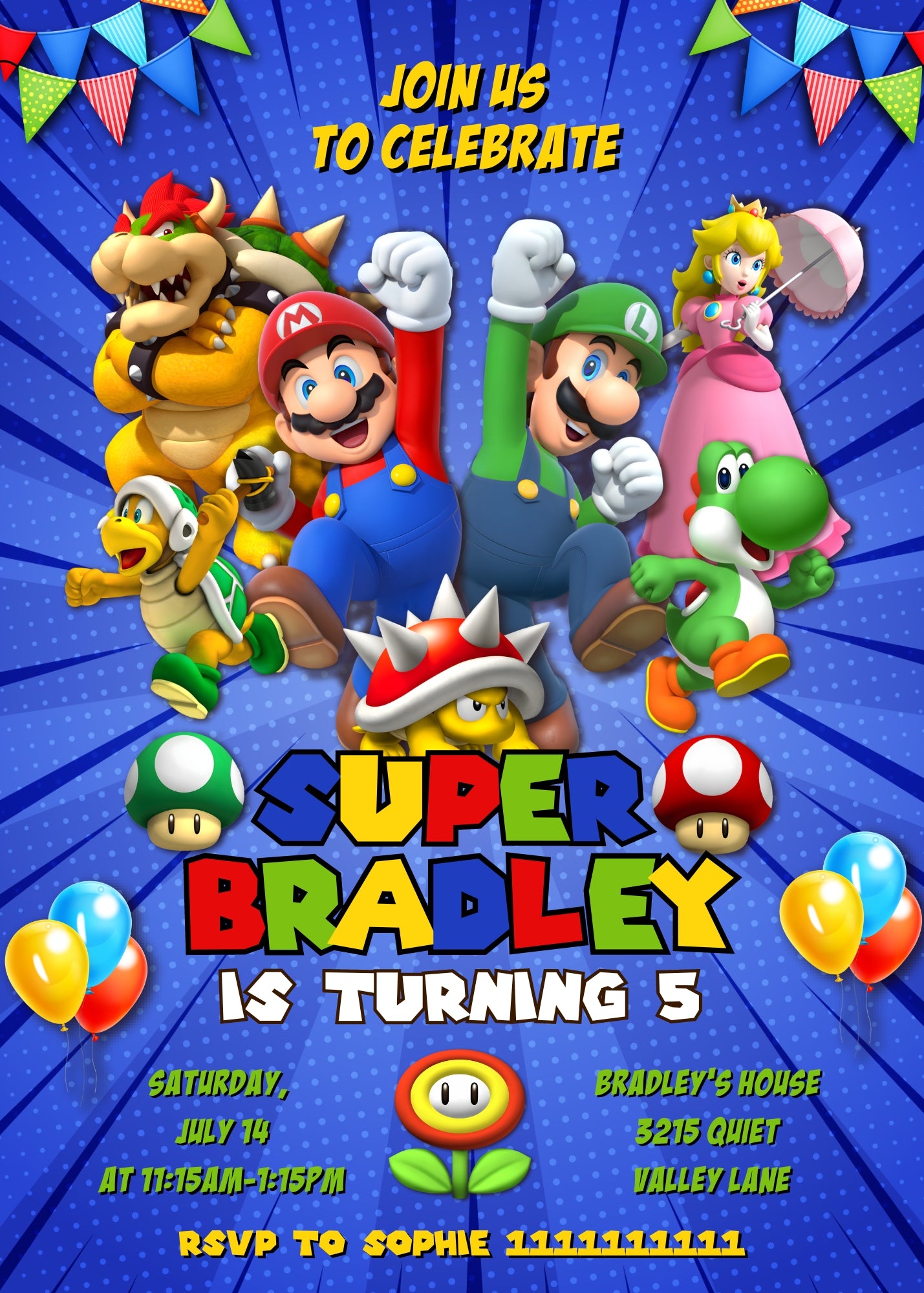 Super Mario Bros customizable invitation template | Share or Print | | UB974