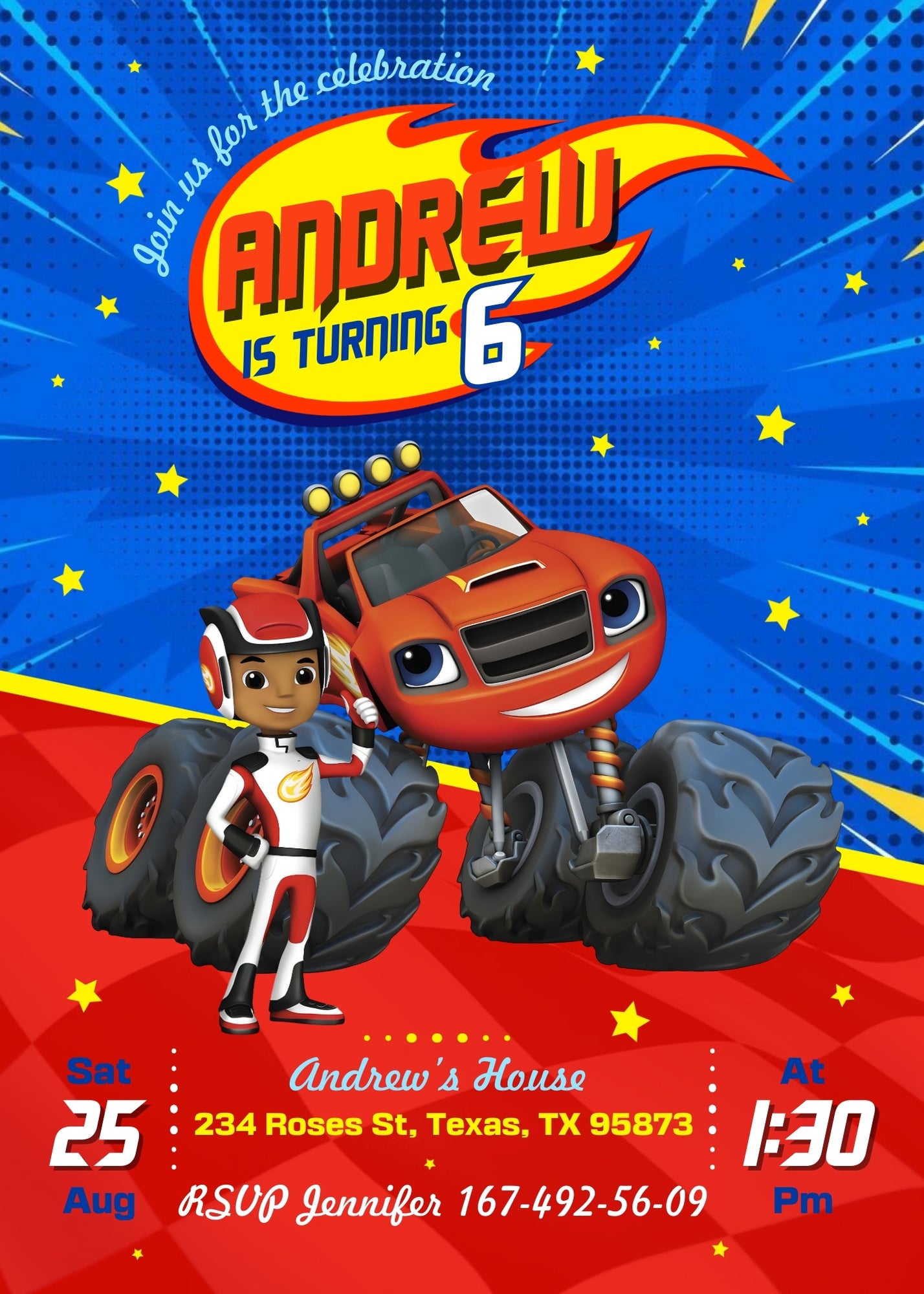 Blaze Monster Machines Trucks customizable invitation template | Share or Print | boy | PV094