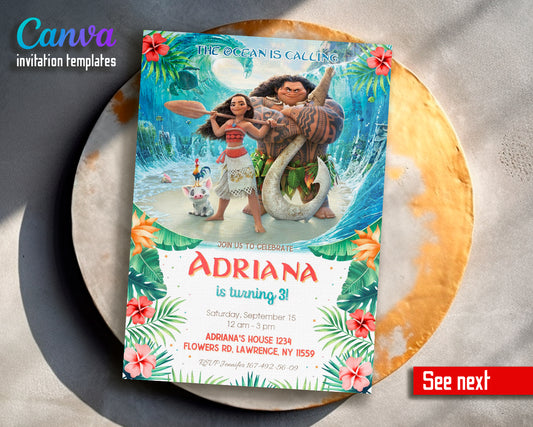 Moana Princess customizable invite template girl | instant download | Share or Print | KF039