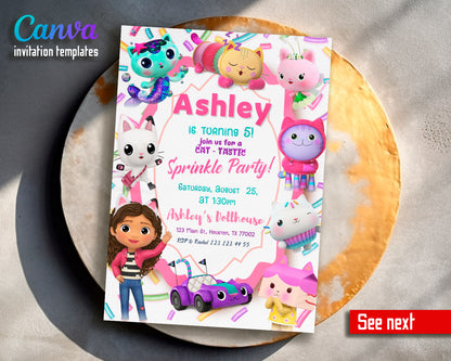 Gabby's Dollhouse customizable invite template girl | instant download | Share or Print | HY676