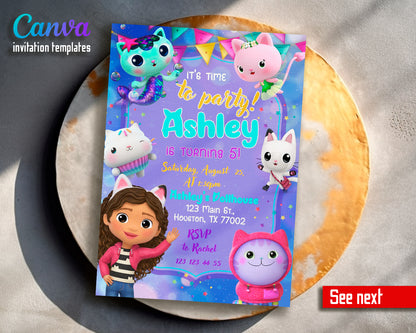 Gabby's Dollhouse customizable invite template girl | instant download | Share or Print | FC894