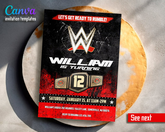 Wrestling customizable invite template | instant download | Share or Print | GC581