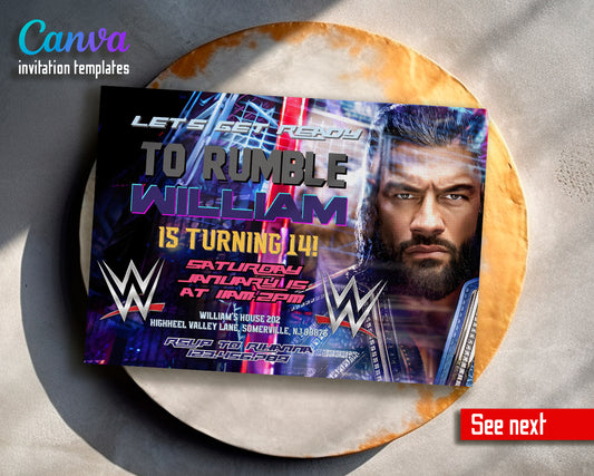 Wrestling customizable invite template | instant download | Share or Print | RY101