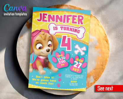 Paw Patrol customizable invite template girl | instant download | Share or Print | ER787