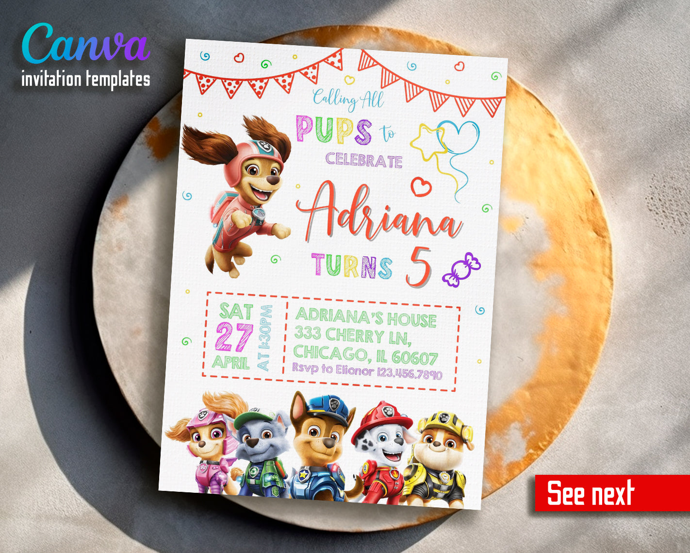 Paw Patrol customizable invite template girl | instant download | Share or Print | AP247