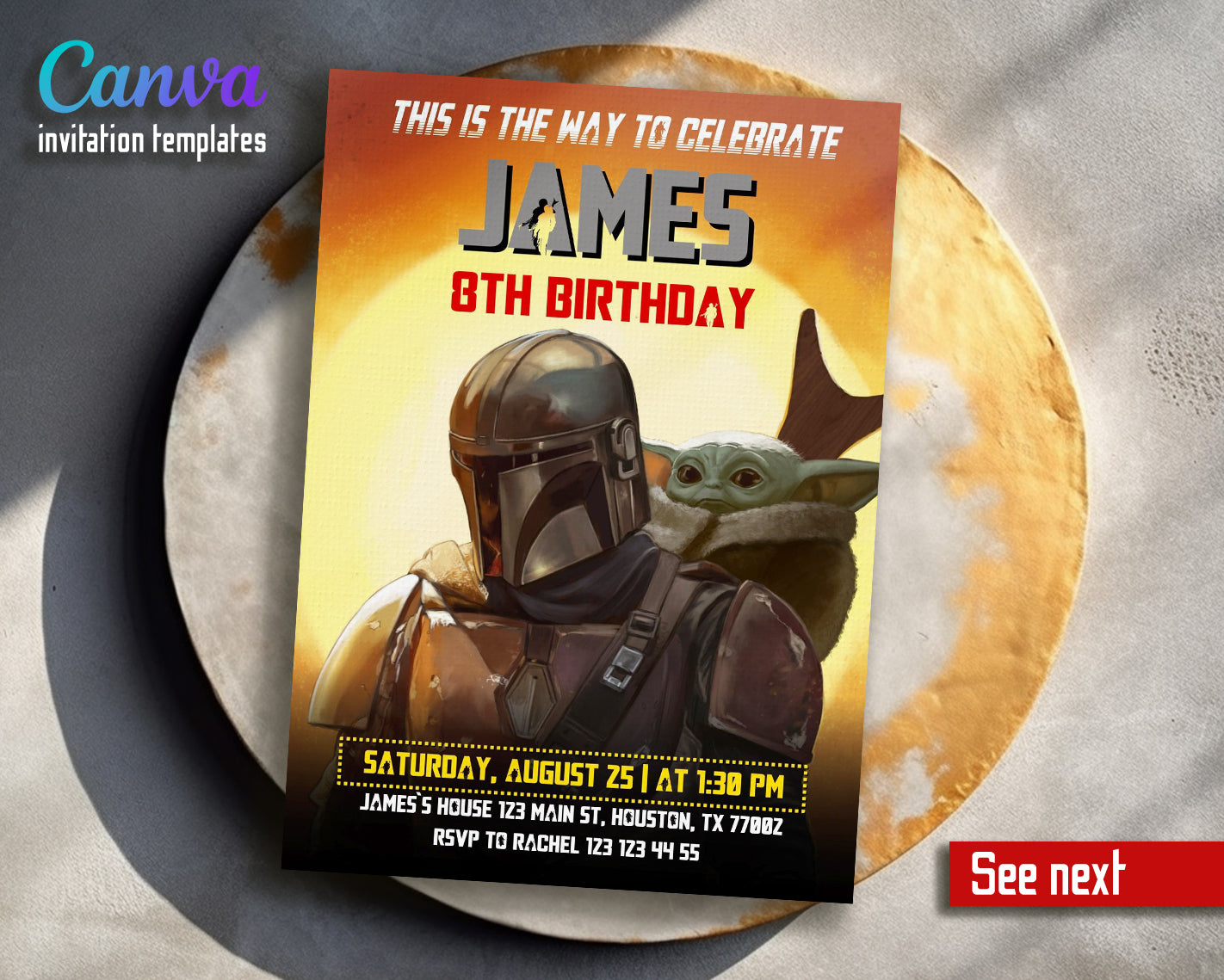 Mandalorian, Star Wars customizable invite template | instant download | Share or Print | UI488