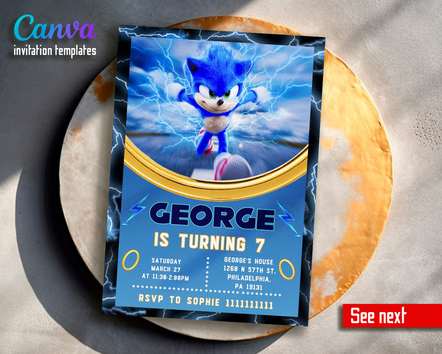 Sonic Hedgehog customizable invite template | instant download | Share or Print | CV940