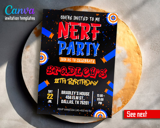 Nerf Dart Gun customizable invite template boy | instant download | Share or Print | UW984