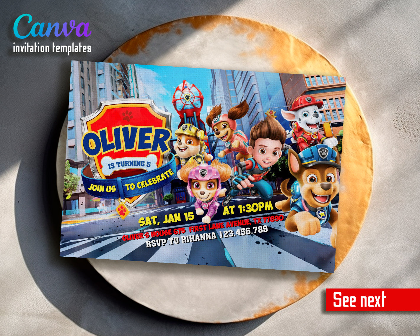 Paw Patrol customizable invite template | instant download | Share or Print | VX065