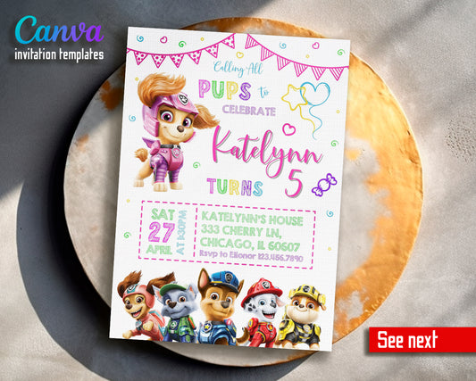 Paw Patrol customizable invite template girl | instant download | Share or Print | LR817