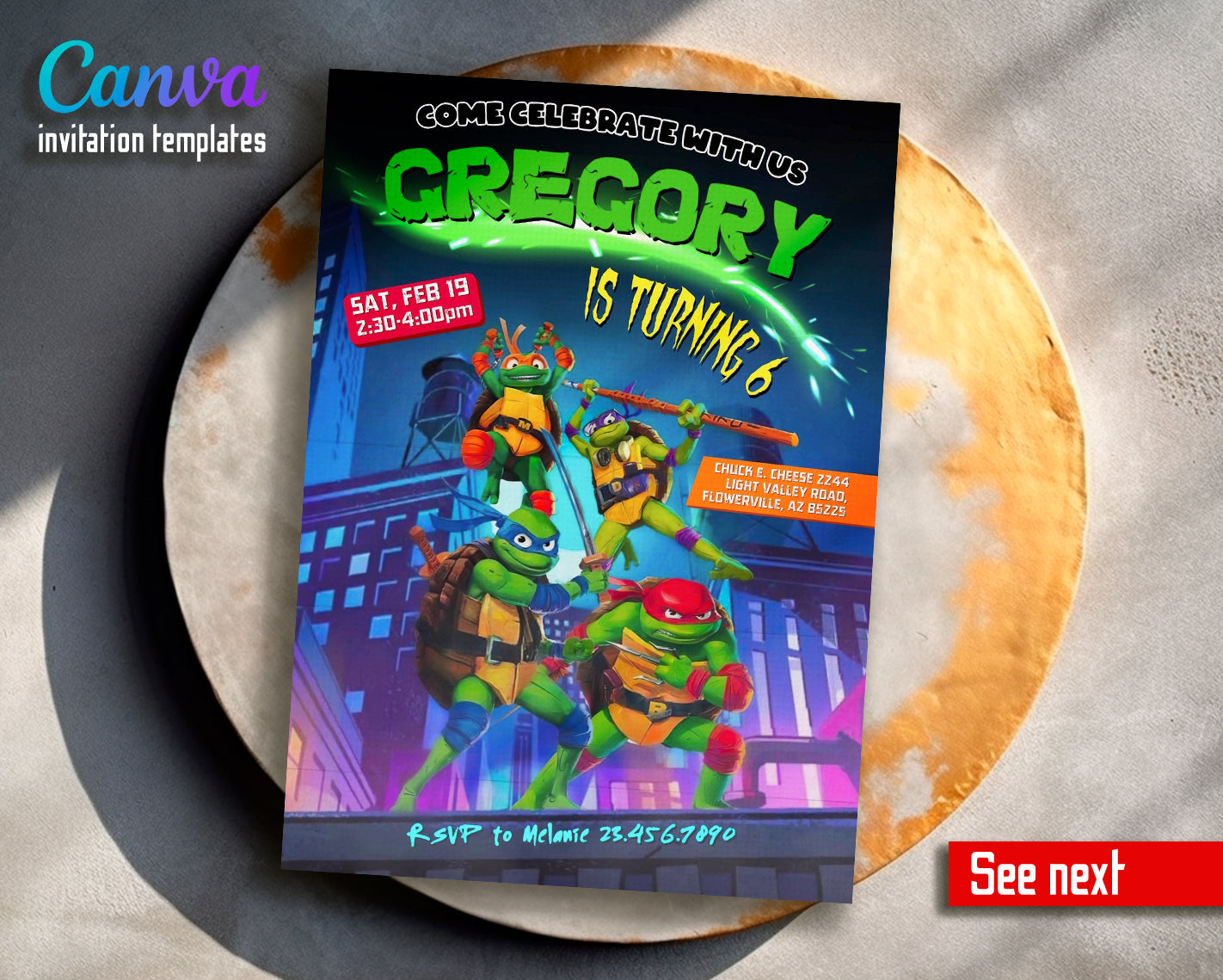 Teenage Mutant Ninja Turtles: Mutant Mayhem customizable invite template boy | instant download | Share or Print | VZ560