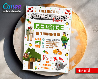 Minecraft customizable invite template | instant download | Share or Print | ZZ975