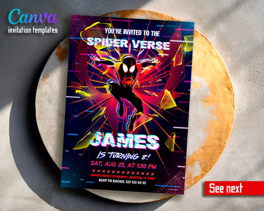 Spiderman Spider Verse customizable invite template | instant download | Share or Print | IM113