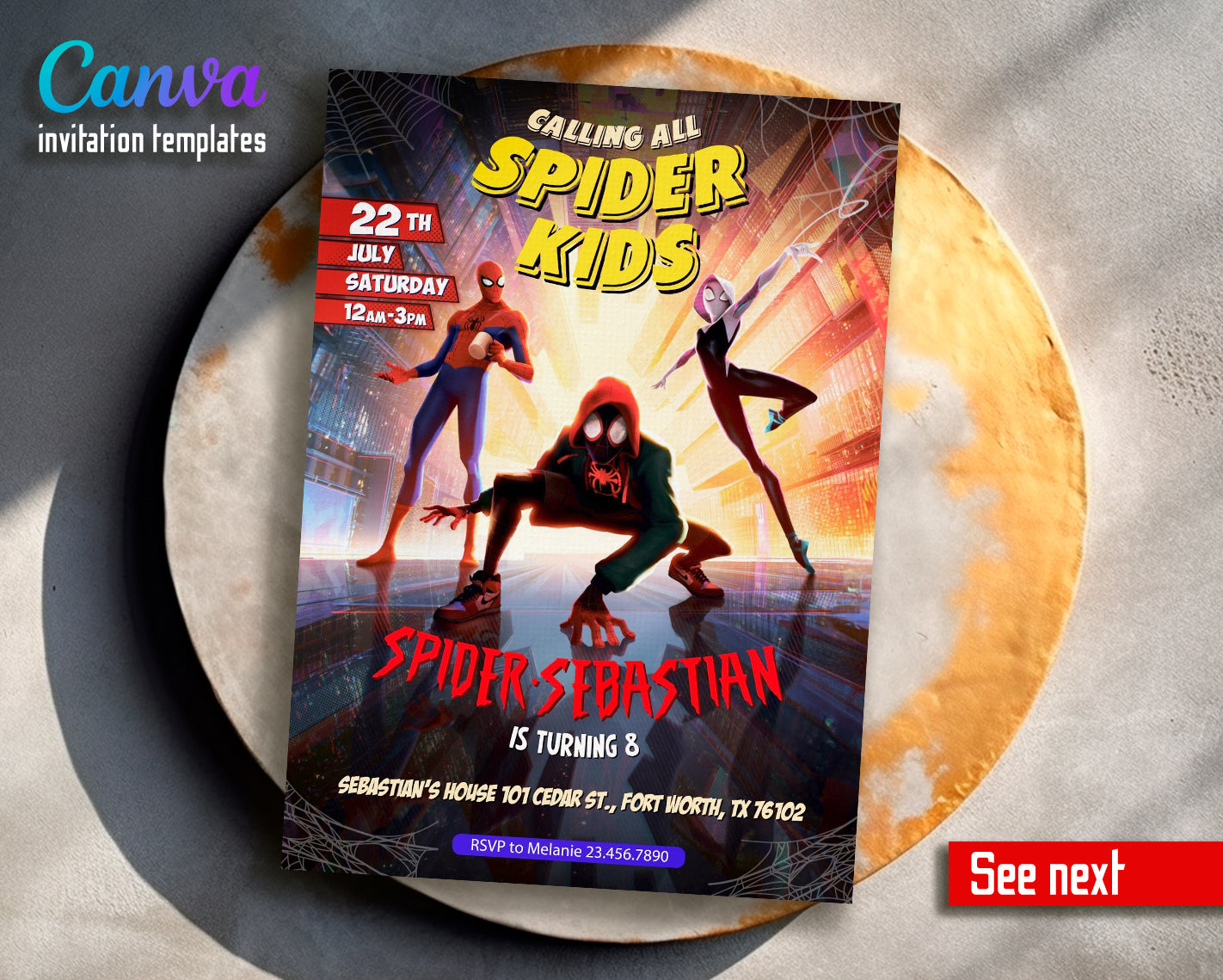 Spiderman Spider Verse customizable invite template | instant download | Share or Print | XJ894