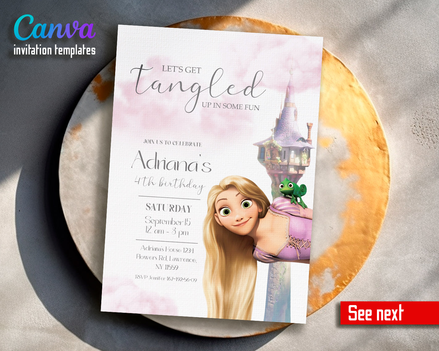 Rapuncel Princess customizable invite template girl | instant download | Share or Print | GW454