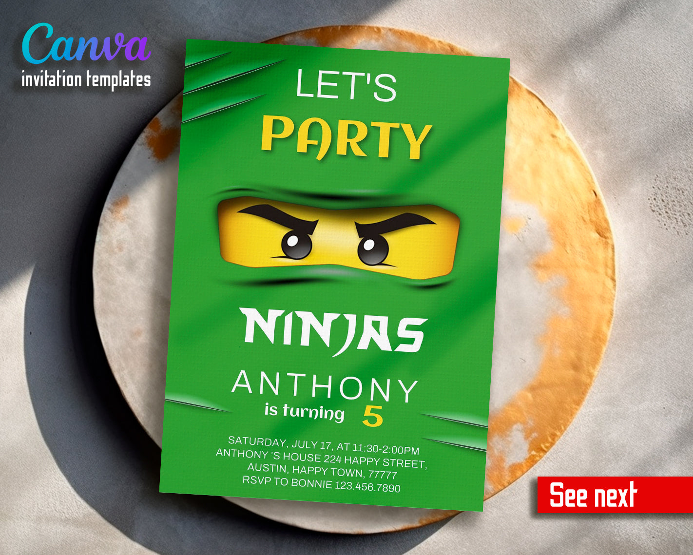 Ninjago customizable invite template boy | instant download | Share or Print | EU111