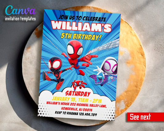 Spidey Friends, Spiderman customizable invite template boy | instant download | Share or Print | MI292