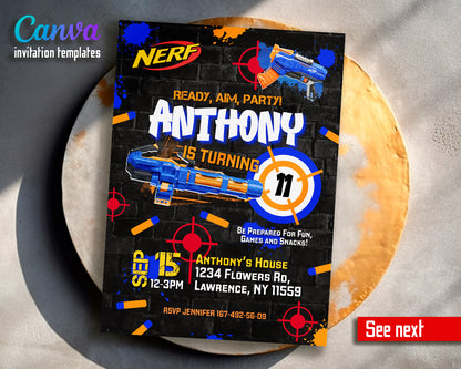 Nerf Dart Gun customizable invite template boy | instant download | Share or Print | KG815