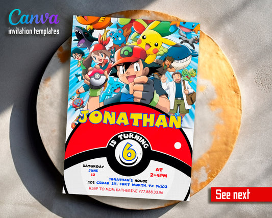 Pokemon customizable invite template | instant download | Share or Print | PT337