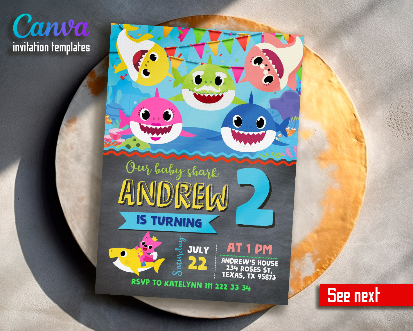 Baby Shark customizable invite template | instant download | Share or ...