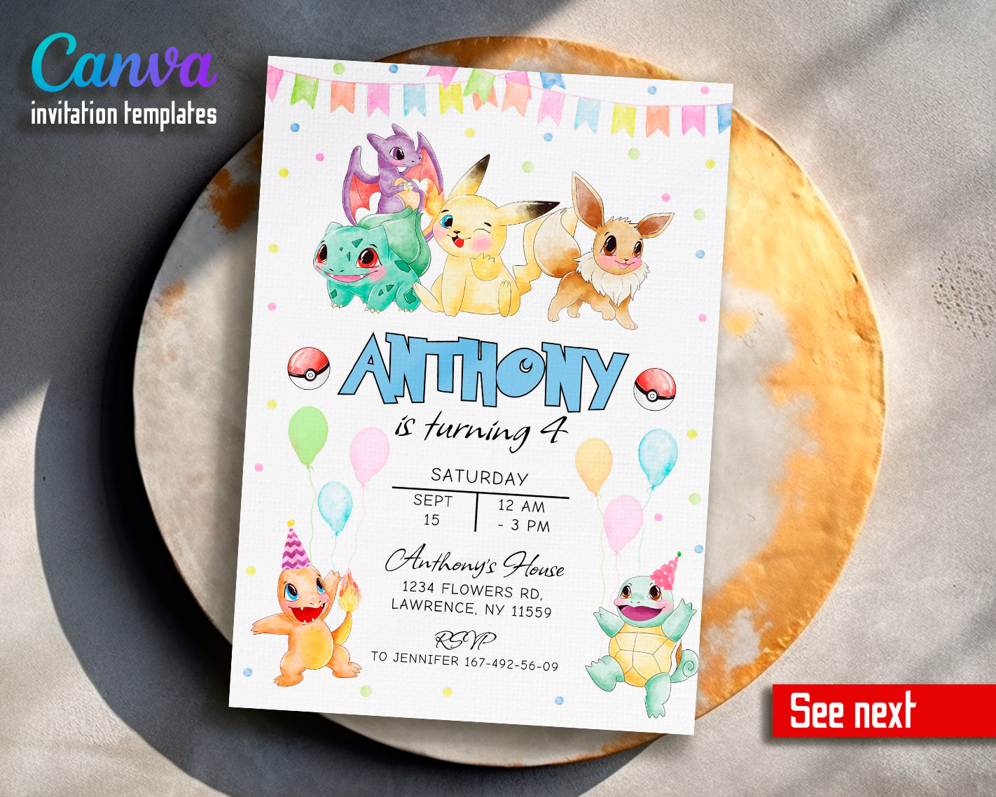 Pokemon customizable invite template | instant download | Share or Print | BR603