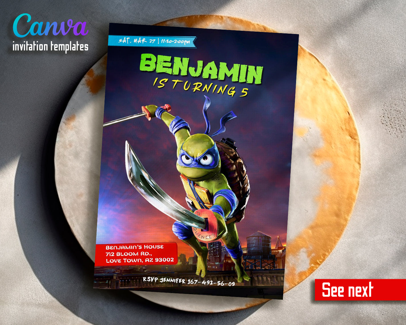 Teenage Mutant Ninja Turtles: Mutant Mayhem customizable invite template boy | instant download | Share or Print | DW261