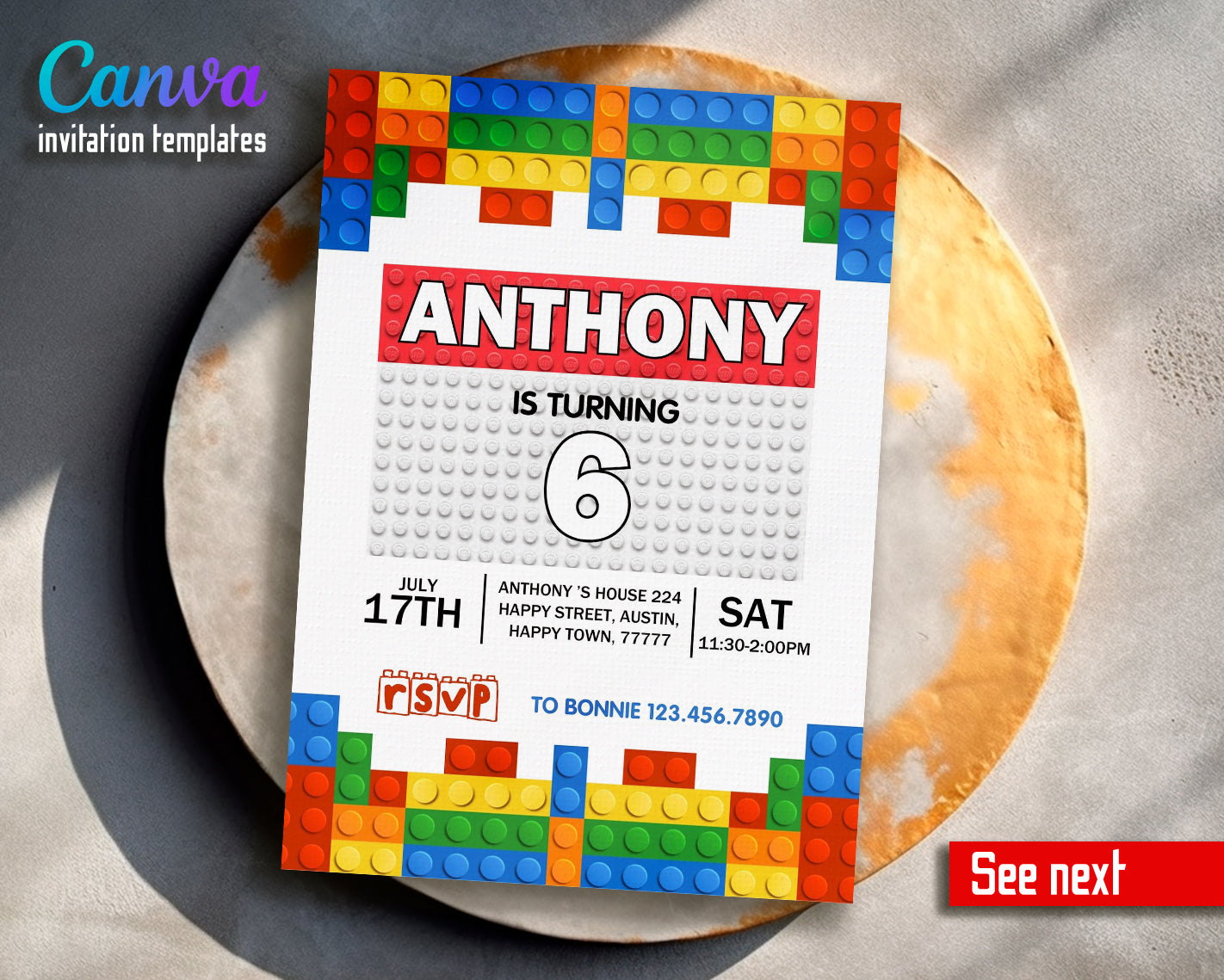 Lego customizable invite template | instant download | Share or Print | GI758