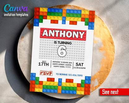 Lego customizable invite template | instant download | Share or Print | GI758