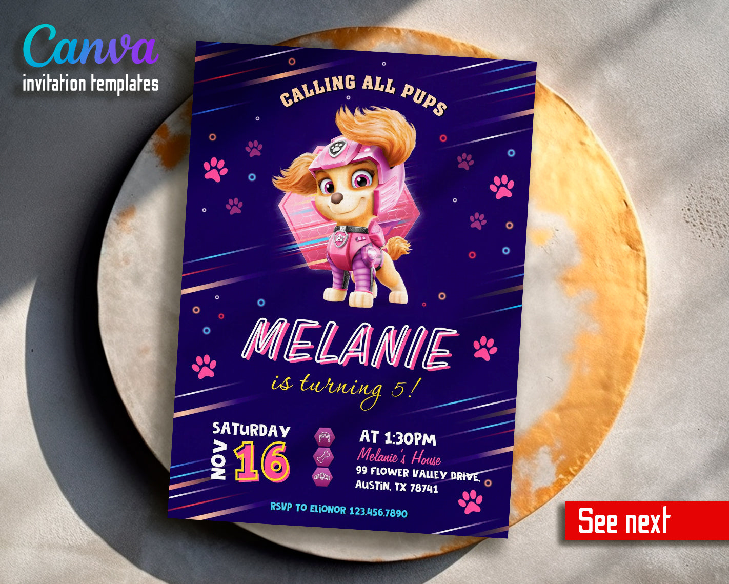 Paw Patrol customizable invite template girl | instant download | Share or Print | YX389