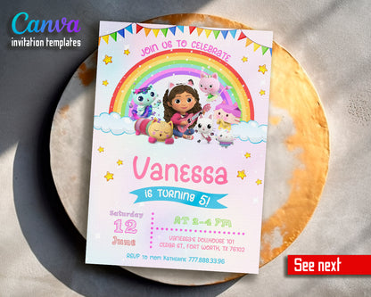 Gabby's Dollhouse customizable invite template girl | instant download | Share or Print | QV907