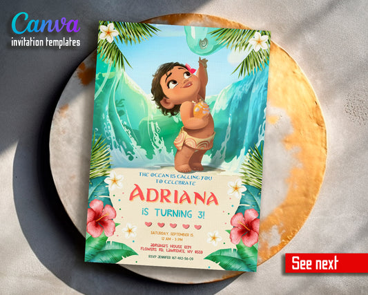 Moana Princess customizable invite template girl | instant download | Share or Print | UY273