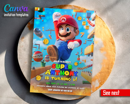 Super Mario Bros customizable invite template | instant download | Share or Print | PE891