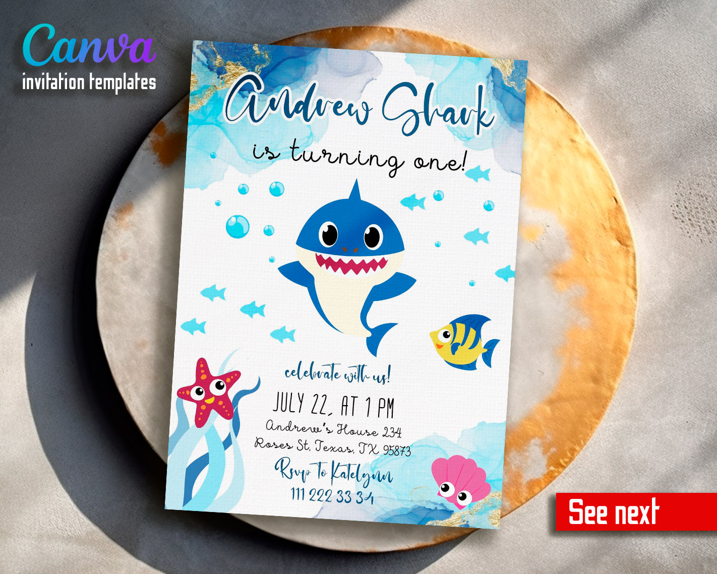 Baby Shark customizable invite template boy | instant download | Share or Print | TS987