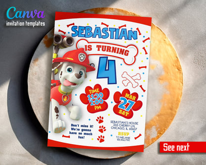 Paw Patrol customizable invite template | instant download | Share or Print | KN116