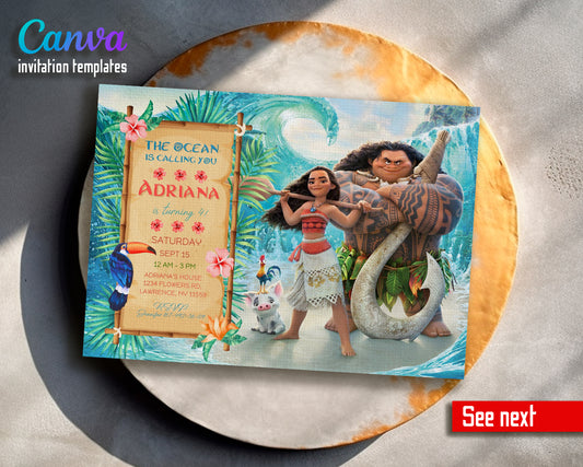 Moana Princess customizable invite template girl | instant download | Share or Print | DF593