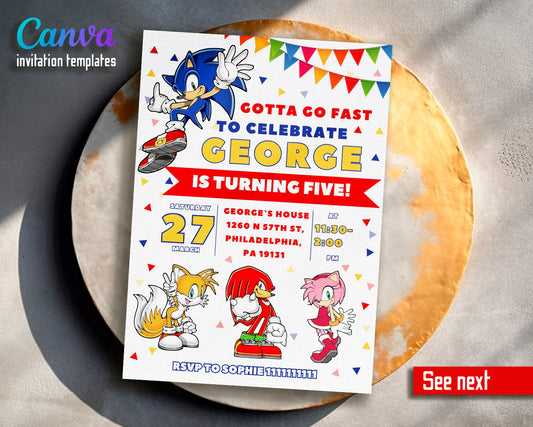 Sonic Hedgehog customizable invite template | instant download | Share or Print | JZ318