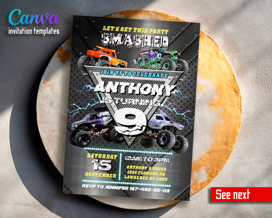 Monster Jam customizable invite template boy | instant download | Share or Print | OU112