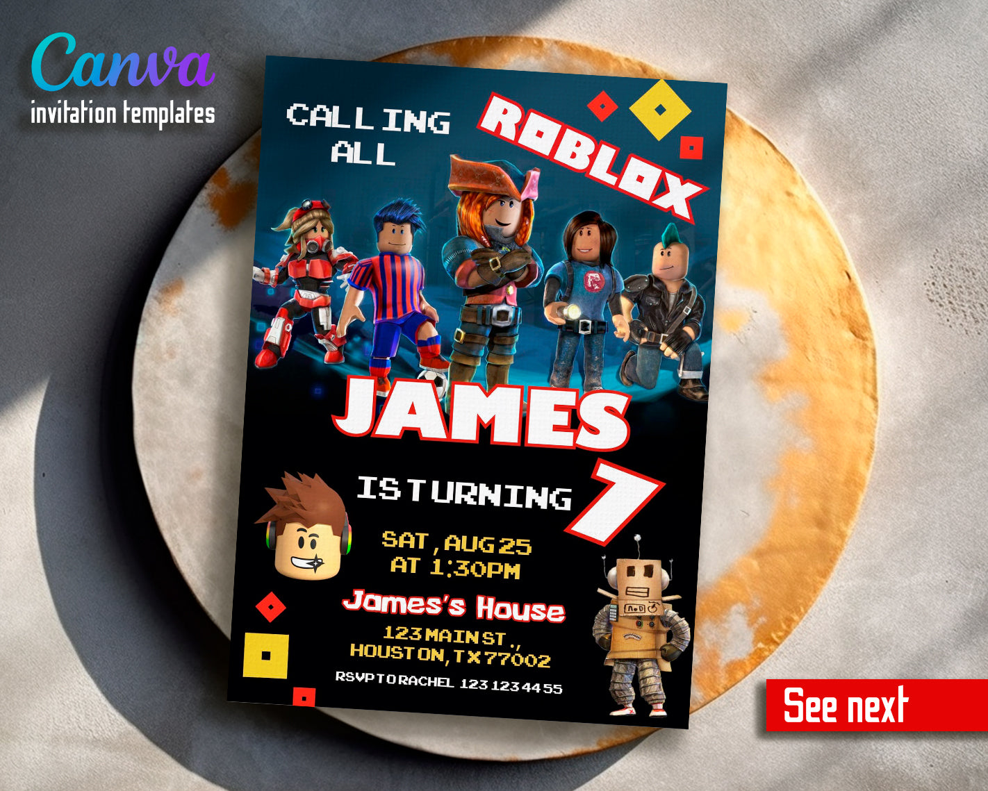 Roblox customizable invite template boy | instant download | Share or Print | IG710